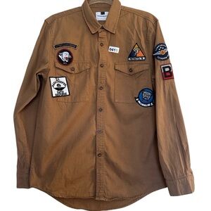 Topman long-sleeve, regular-fit cotton shirt with military-style patches Men’s M